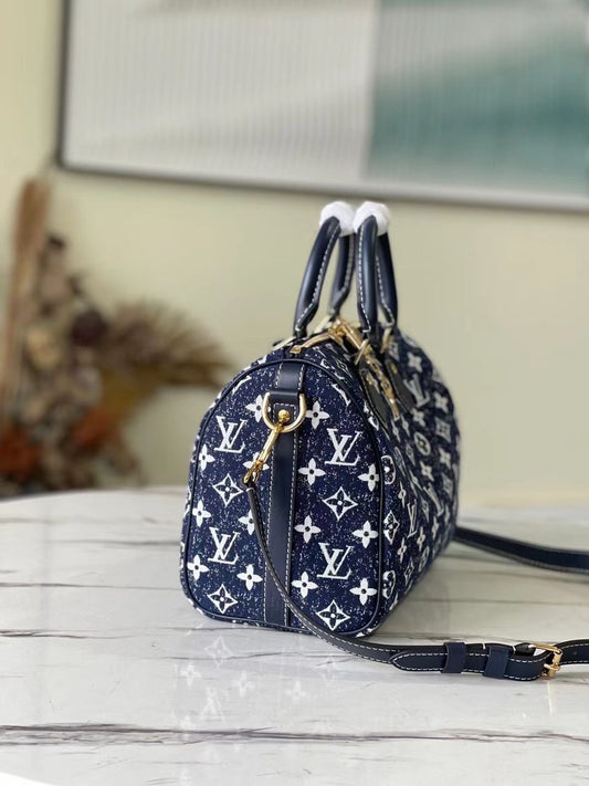 Louis Vuitton Speedy Bag 25cm – Denim Azul Oscuro (Hecha a Mano)