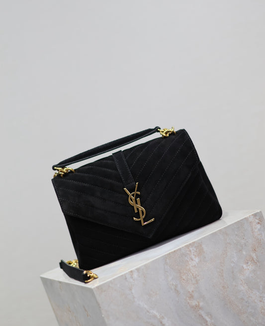 Bolso Saint Laurent College Monogram – Glamour en Negro con Toques Dorados