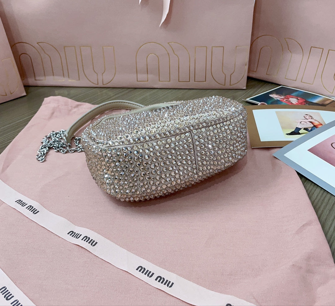 Mini Bag Miu Miu con Cristales Dorada – Cuero Hecho a Mano, Brillo de Lujo