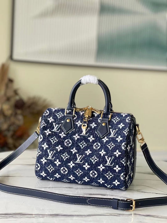 Louis Vuitton Speedy Bag 25cm – Denim Azul Oscuro (Hecha a Mano)