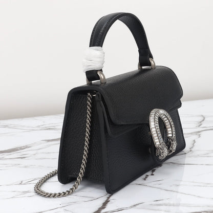 Gucci Dionysus Mini en Cuero Negro y Cristales – Lujo Artesanal y Brillo Sofisticado