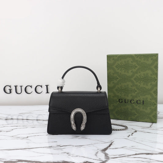 Gucci Dionysus Mini en Cuero Negro y Cristales – Lujo Artesanal y Brillo Sofisticado