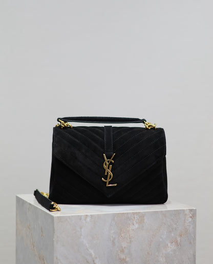 Bolso Saint Laurent College Monogram – Glamour en Negro con Toques Dorados